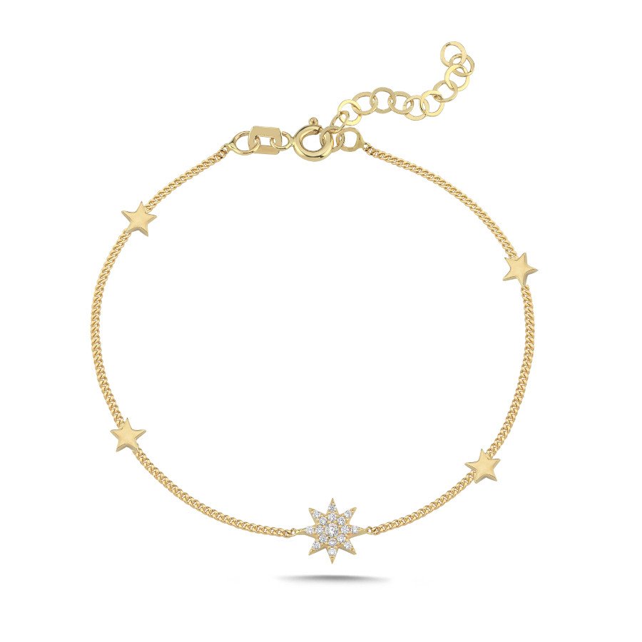 14 Ayar Altın Minimal Taşlı Kutup Yıldızı Bileklik - CNG Jewels (1)