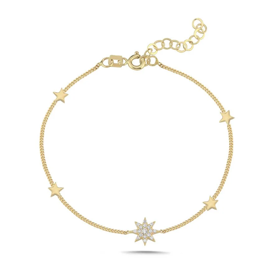 14 Ayar Altın Minimal Taşlı Kutup Yıldızı Bileklik - 2