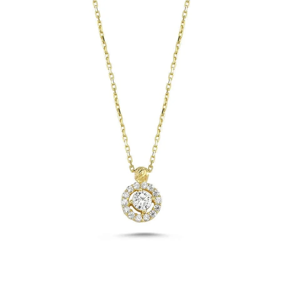 14 Carat Gold Minimal Solitaire Anturage Necklace - 1