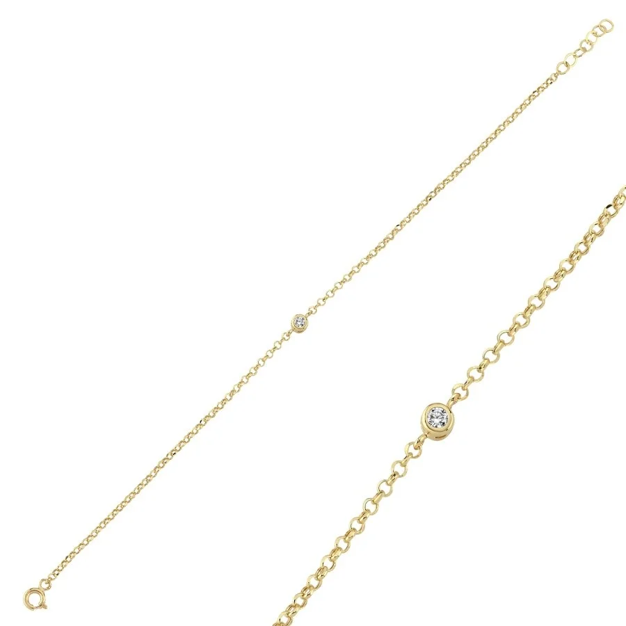 14 Ayar Altın Minimal Tektaş Bileklik - 1