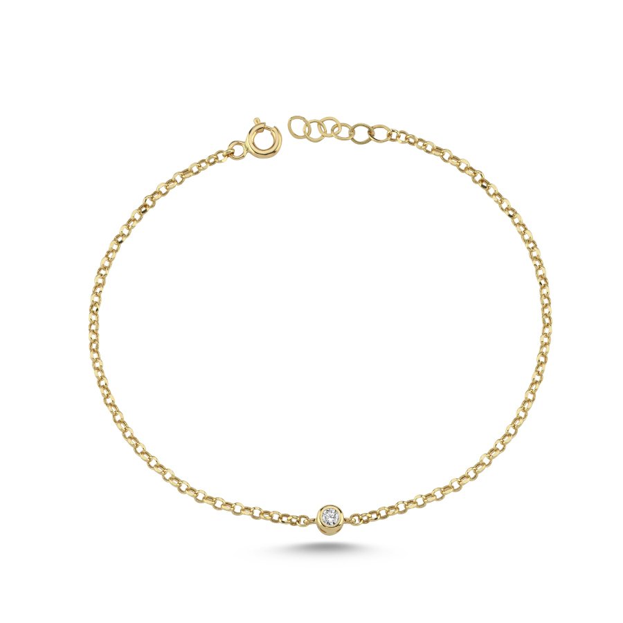 14 Ayar Altın Minimal Tektaş Bileklik - CNG Jewels (1)