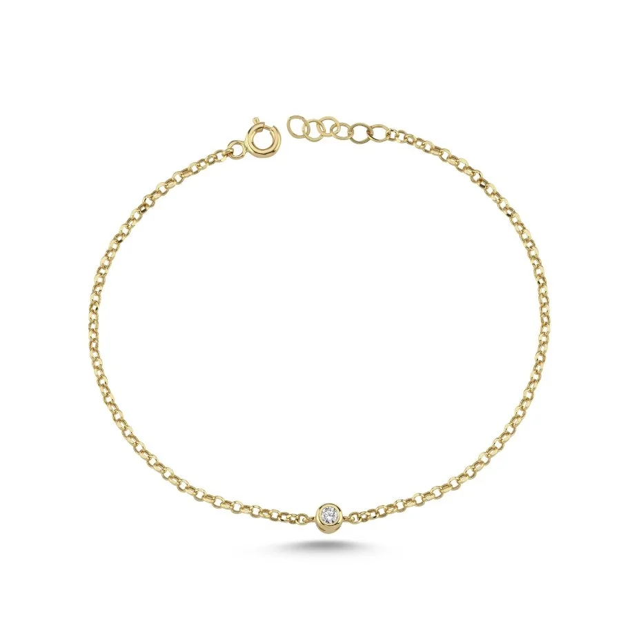 14 Ayar Altın Minimal Tektaş Bileklik - 2