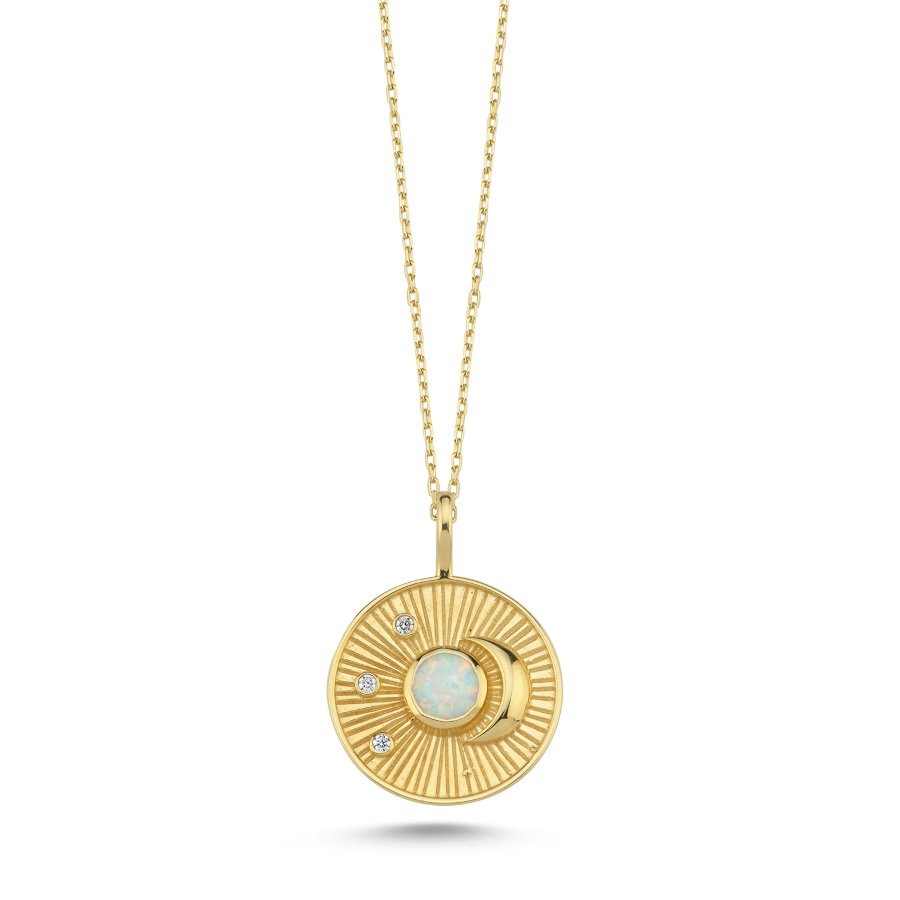 14 Ayar Altın Opal Taşlı Galaksi Kolye - CNG Jewels