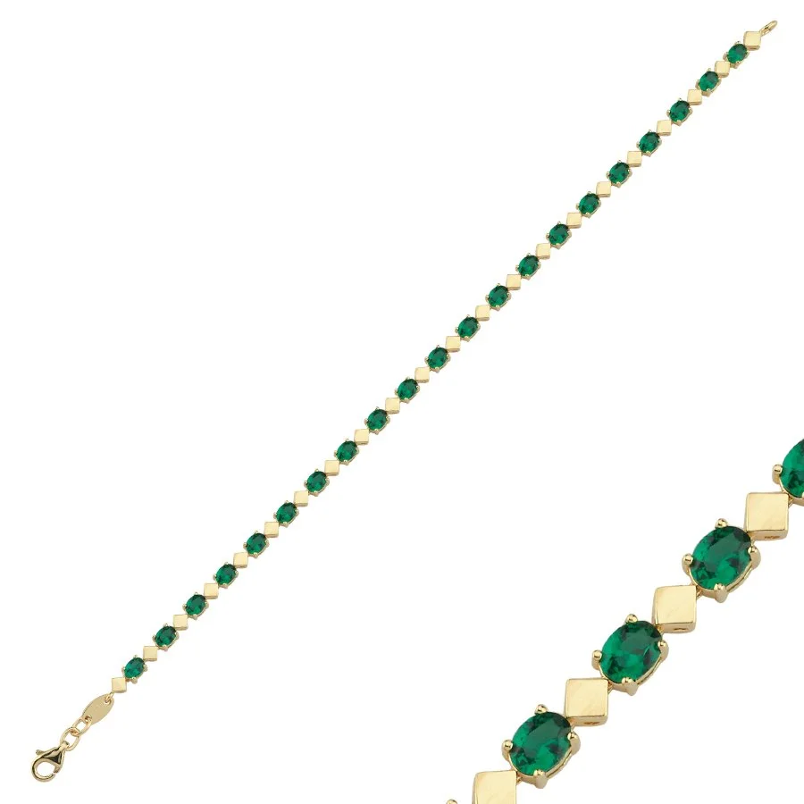 14 Ayar Altın Oval Yeşil Işık Seli Su Yolu Bileklik - 1