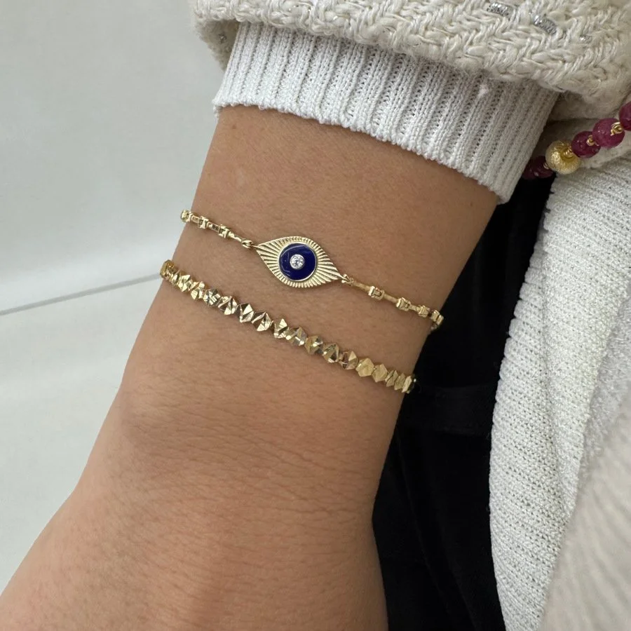 14 Ayar Altın Parlak Hexagon Su Yolu Bileklik - 2