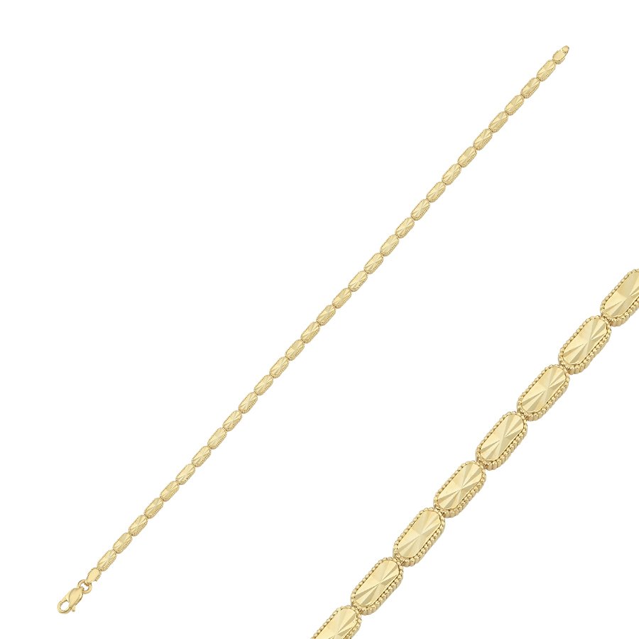 14 Ayar Altın Parlak Kalem İşli Su Yolu Bileklik - CNG Jewels