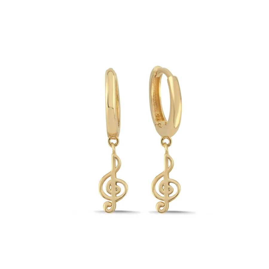 14 Ayar Altın Sallantalı Sol Anahtarı Küpe - 1