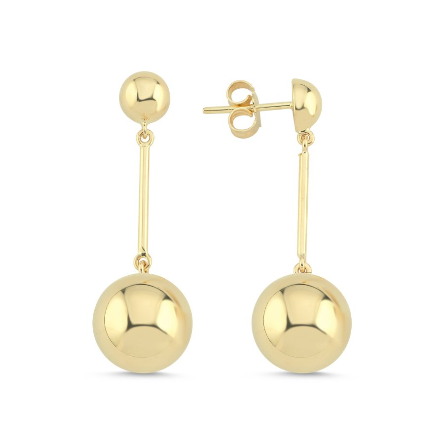 14 Ayar Altın Sallantılı Büyük Top Küpe - CNG Jewels