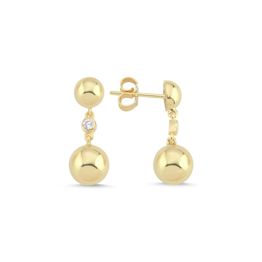 14 Ayar Altın Sallantılı İkili Top Küpe - CNG Jewels