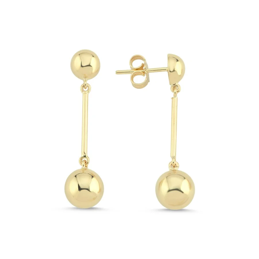 14 Ayar Altın Sallantılı Küçük Top Küpe - 1