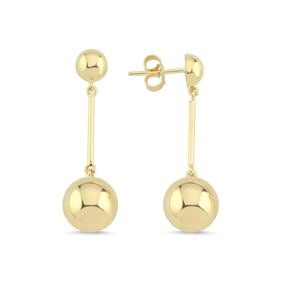 14 Ayar Altın Sallantılı Top Küpe - 1