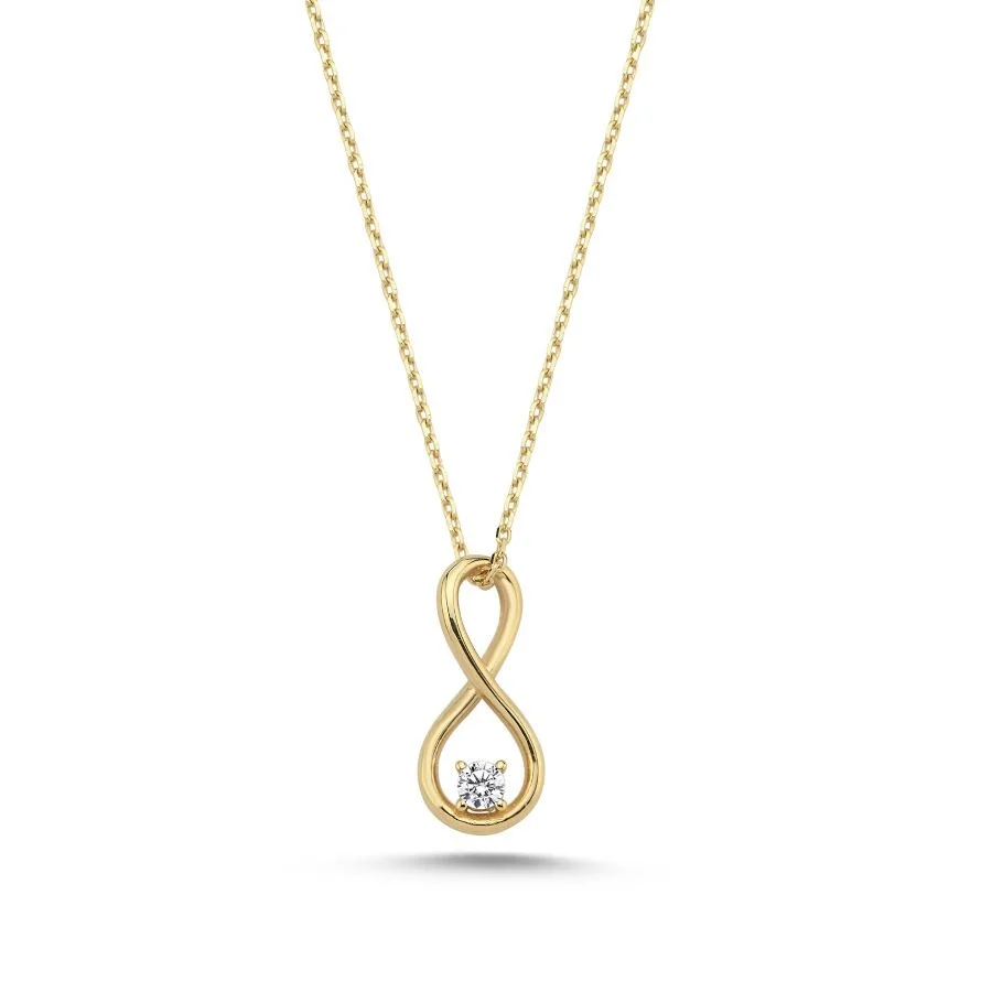 14 Carat Gold Infinity Solitaire Necklace - 1