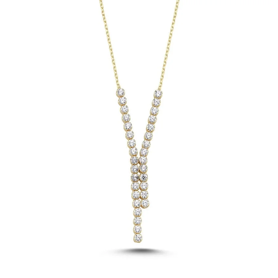 14 Carat Gold Drained Waterway Y Necklace - 1