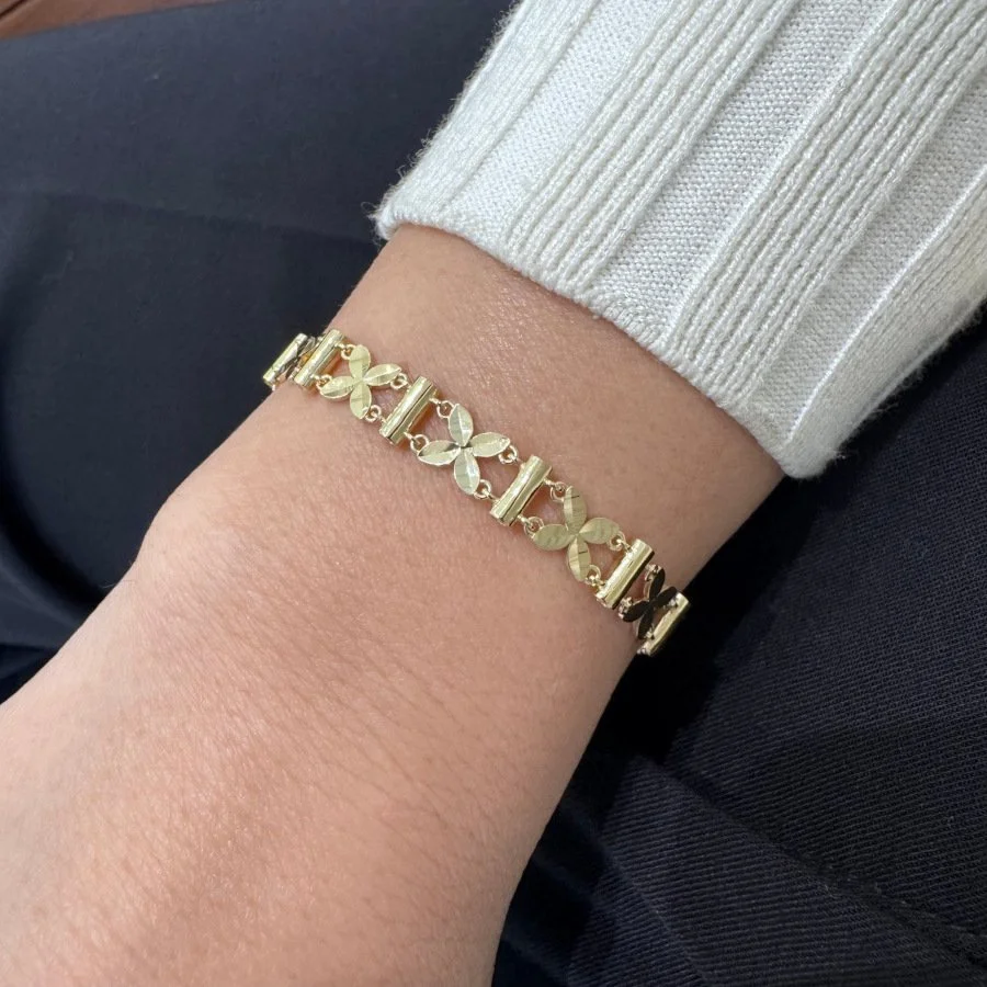 14 Ayar Altın Tasarım Parlak Kelebek Bileklik - 2