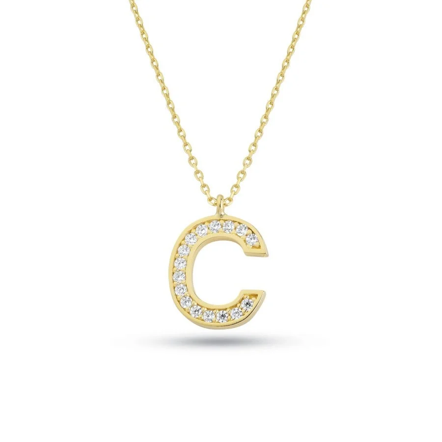 14 Carat Gold Stone Letter C Necklace - 1