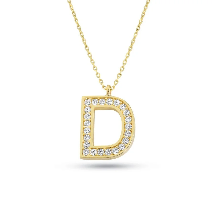 14 Carat Gold Stone Letter D Necklace - 1