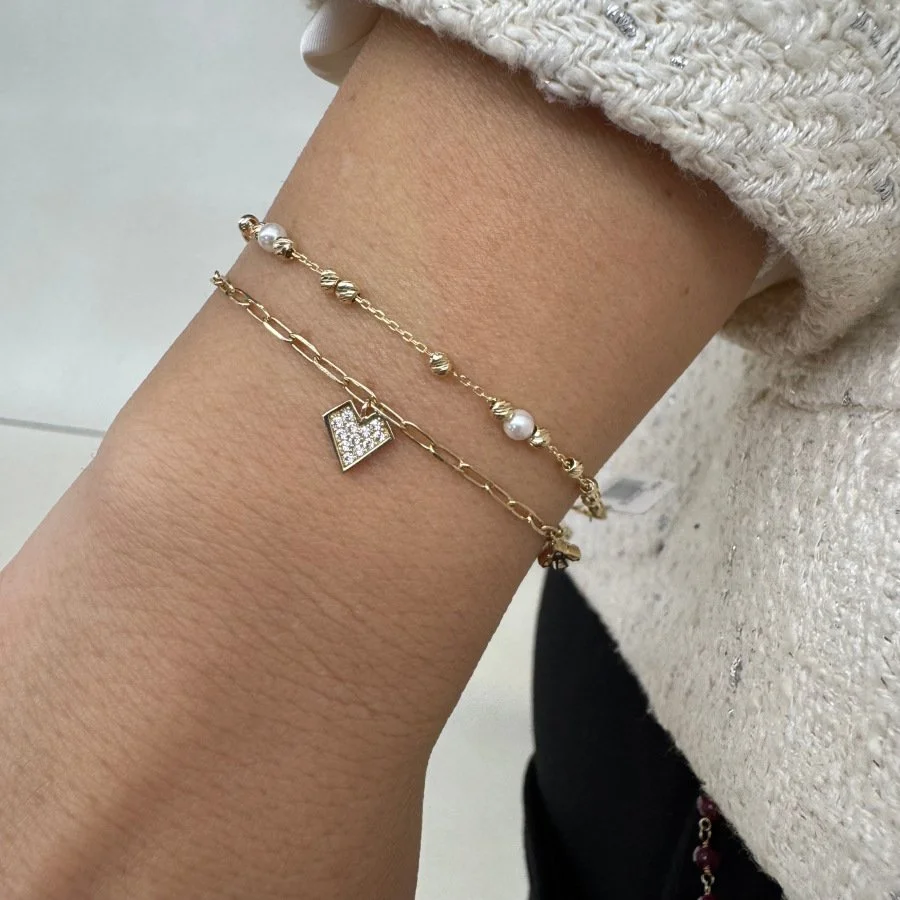 14 Ayar Altın Taşlı Kalp Charm Bileklik - 2