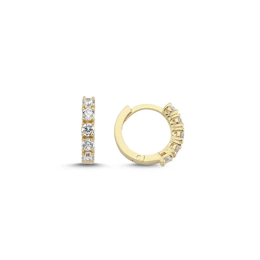 14 Ayar Altın Taşlı Küçük Yarım Tur Halka Küpe - 1