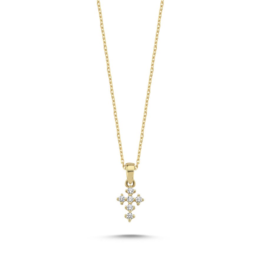 14 Ayar Altın Taşlı Mini Haç Kolye - CNG Jewels