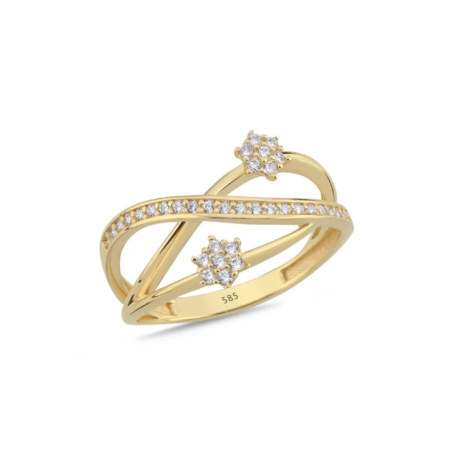 14 Ayar Altın Taşlı Sarmal Tasarım Yüzük - 1