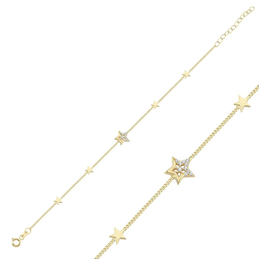 14 Ayar Altın Taşlı Yıldız Bileklik - 1