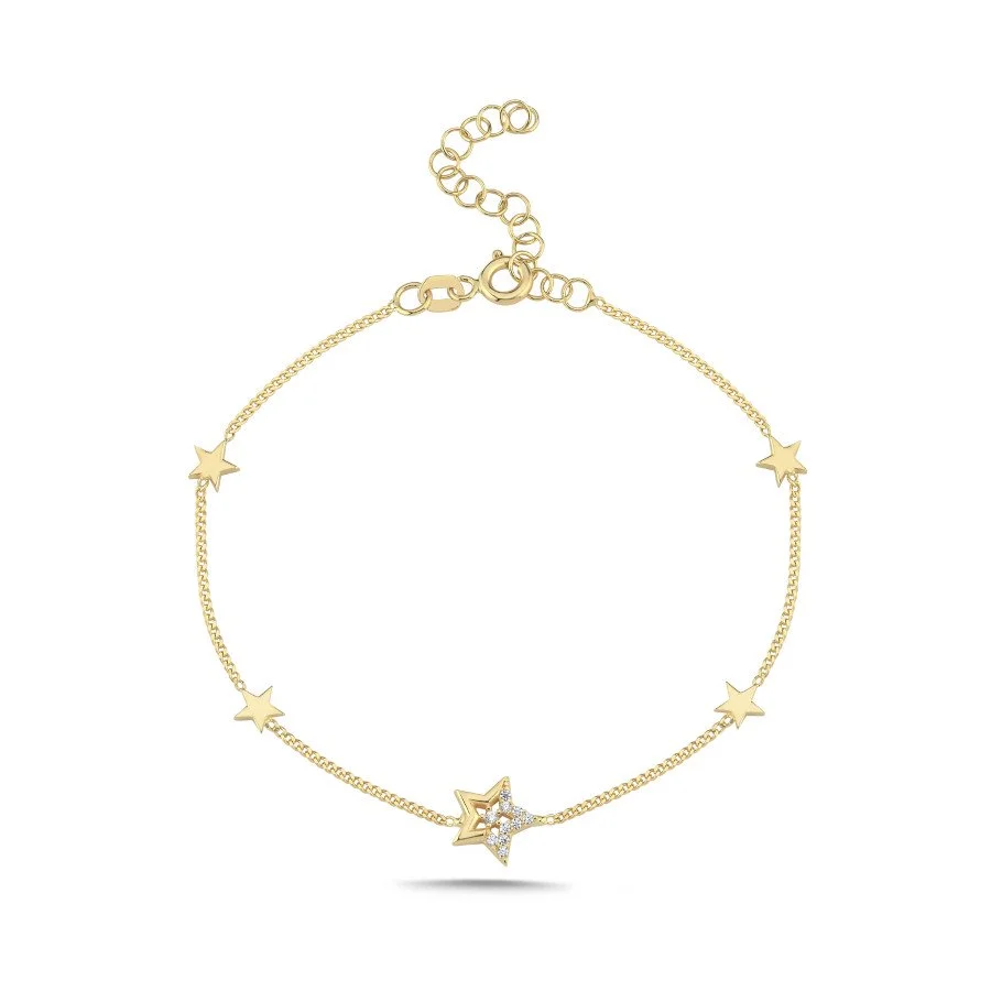 14 Ayar Altın Taşlı Yıldız Bileklik - 3