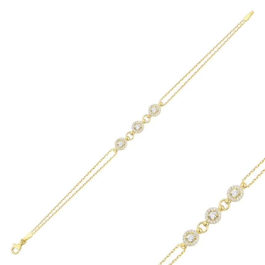 14 Carat Gold Triple Stone Bracelet - 1
