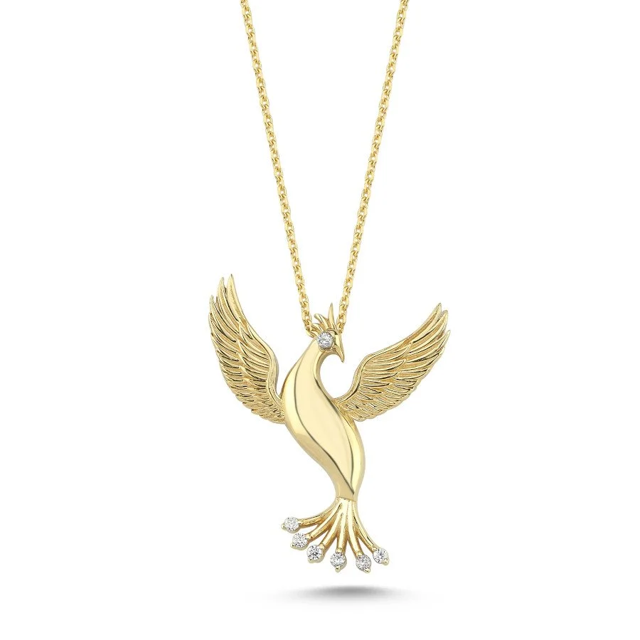 14 Ayar Altın Zümrüd-ü Anka Kuşu Kolye - 1