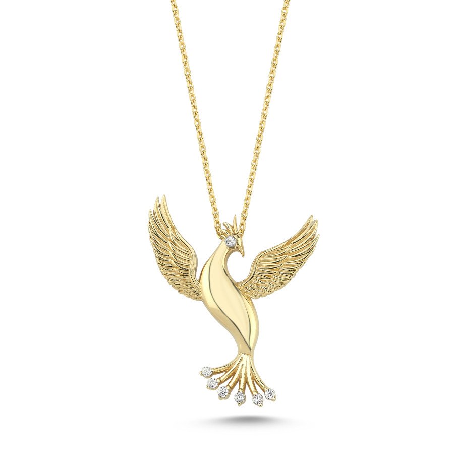 14 Ayar Altın Zümrüd-ü Anka Kuşu Kolye - CNG Jewels