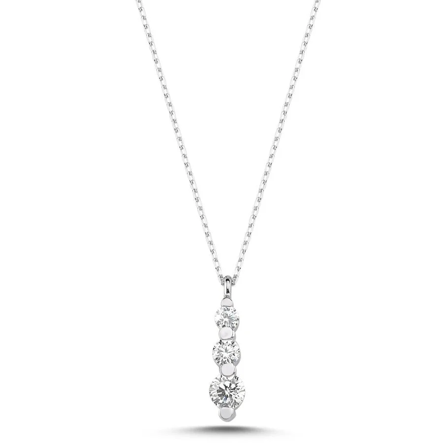 Minimal Strained Tria Stone White Gold Necklace - 1