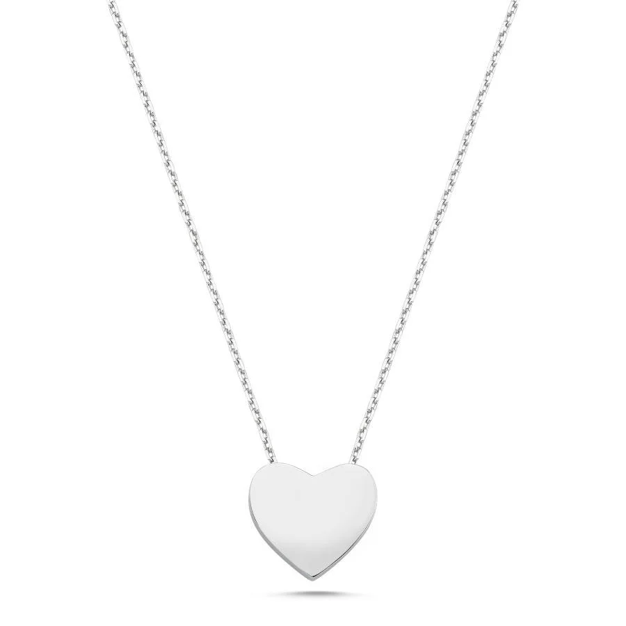 14K White Gold Shiny Flat Heart Necklace - 1