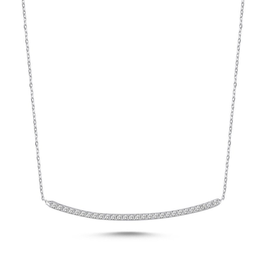 14 Ayar Beyaz Altın Taşlı İnce Yay Kolye - CNG Jewels