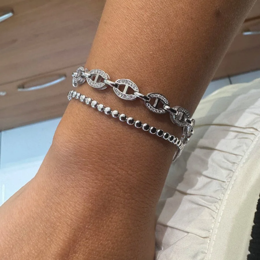 14 Ayar Beyaz Altın Taşsız Su Yolu Bileklik - 2