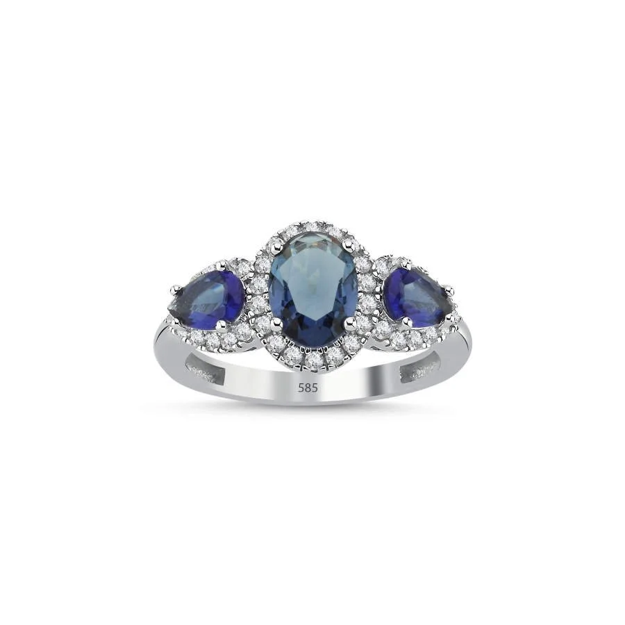 14K White Gold Tria Sapphire Anturaj Ring - 1