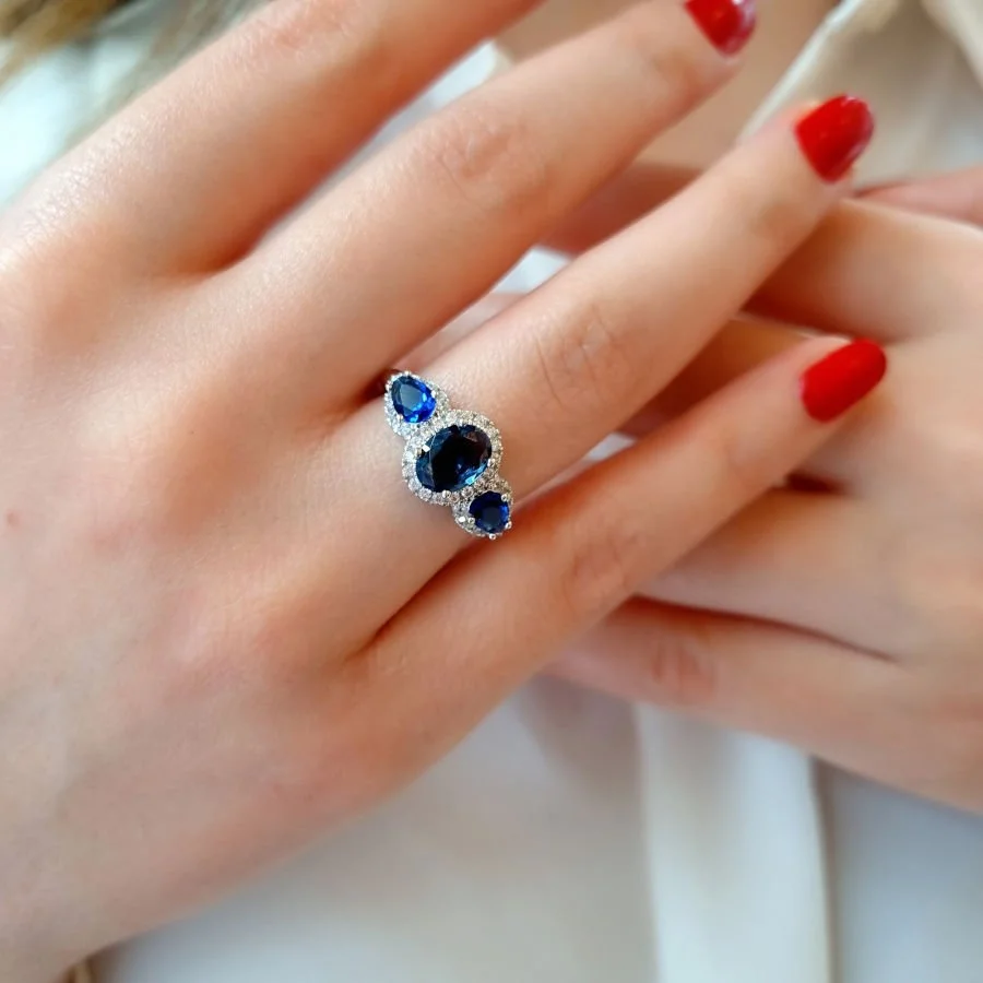 14K White Gold Tria Sapphire Anturaj Ring - 3