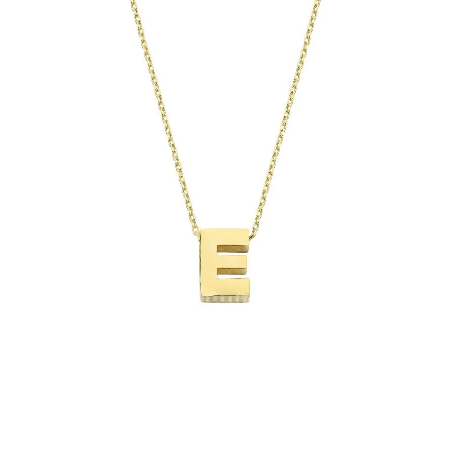 Small Letter E 14 Carat Gold Necklace - 1