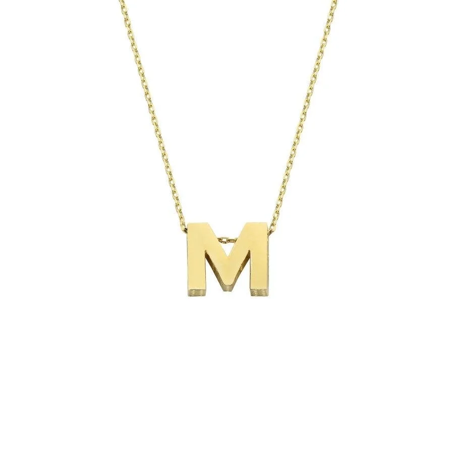 Small Letter M 14 Carat Gold Necklace - 1