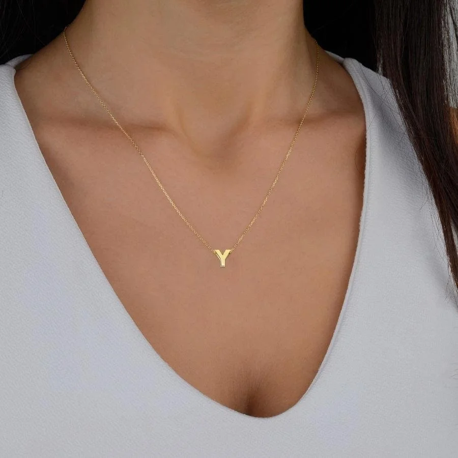 Small Letter Y 14 Carat Gold Necklace - 2