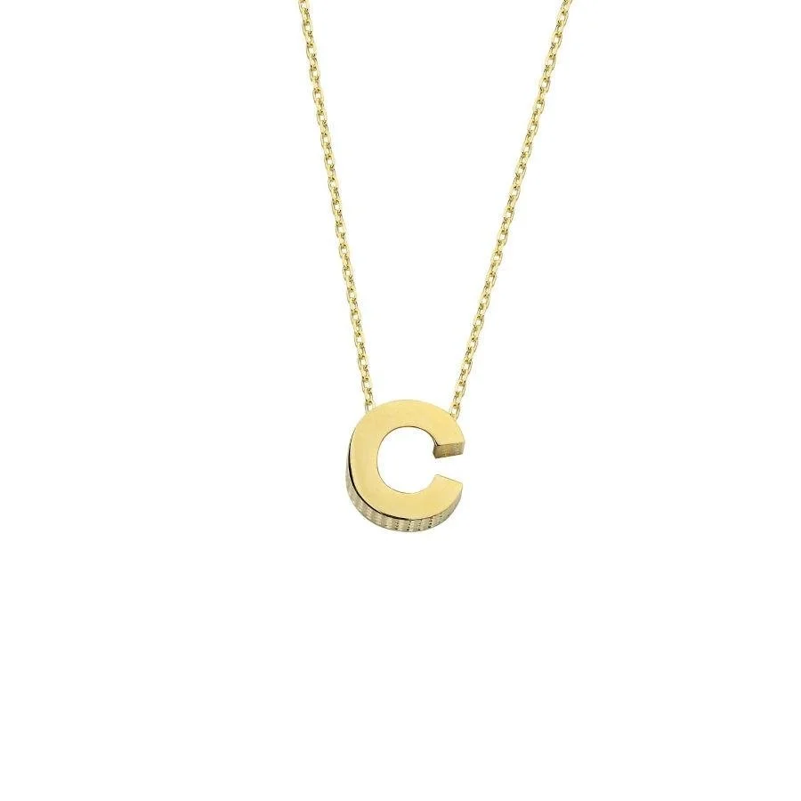 14k Gold İntial Letter C Necklace