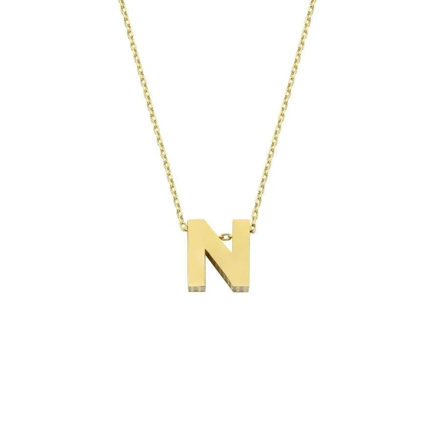 14k Gold İntial Letter N Necklace