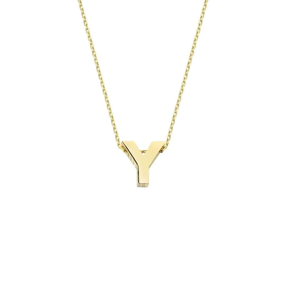 14k Gold İntial Letter Y Necklace