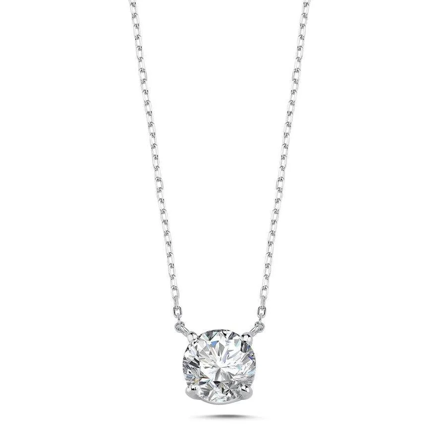 2 Carat Solitaire Silver Necklace - 1