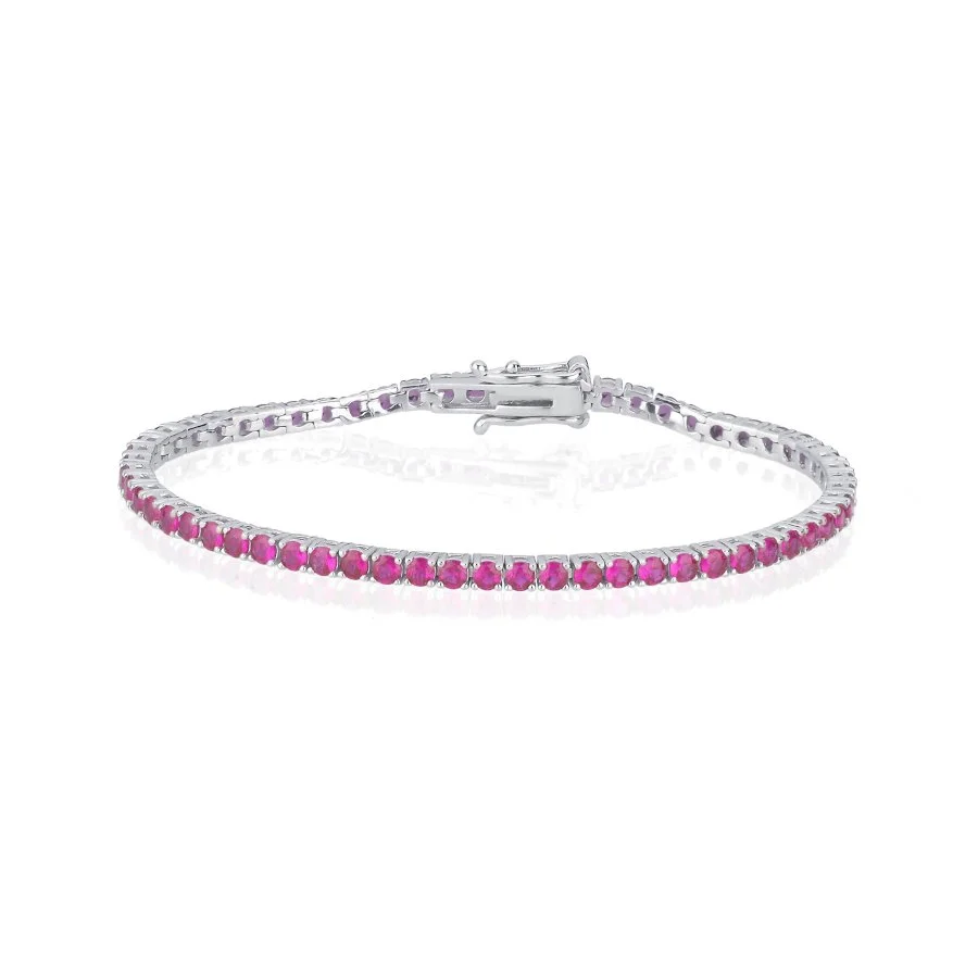 2,5mm Pembe Taşlı Su Yolu Gümüş Bileklik - 2