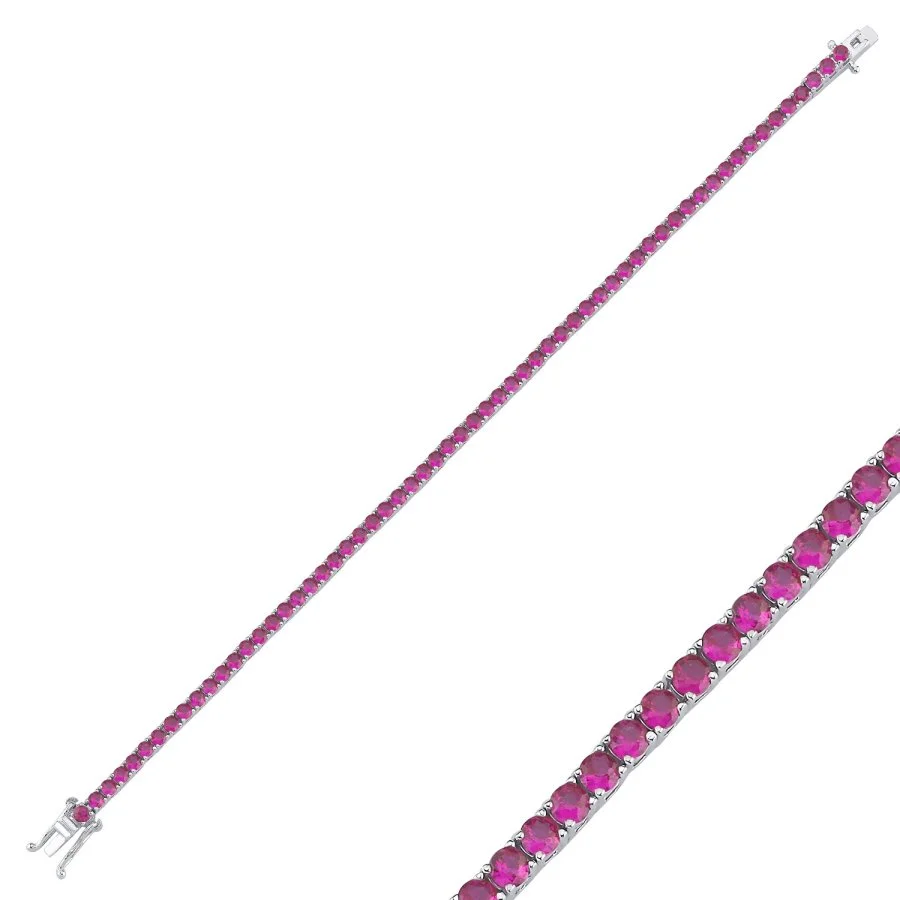 2,5mm Pembe Taşlı Su Yolu Gümüş Bileklik - 1