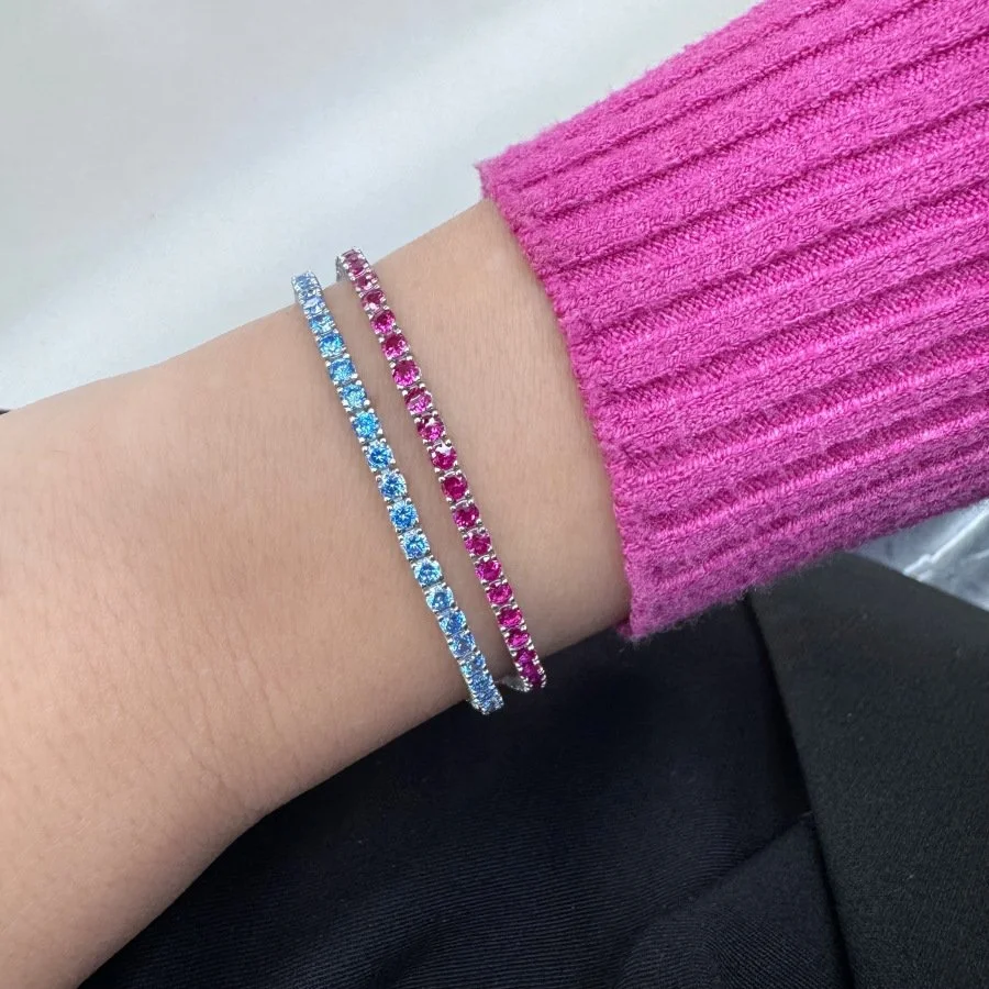 2,5mm Pembe Taşlı Su Yolu Gümüş Bileklik - 2