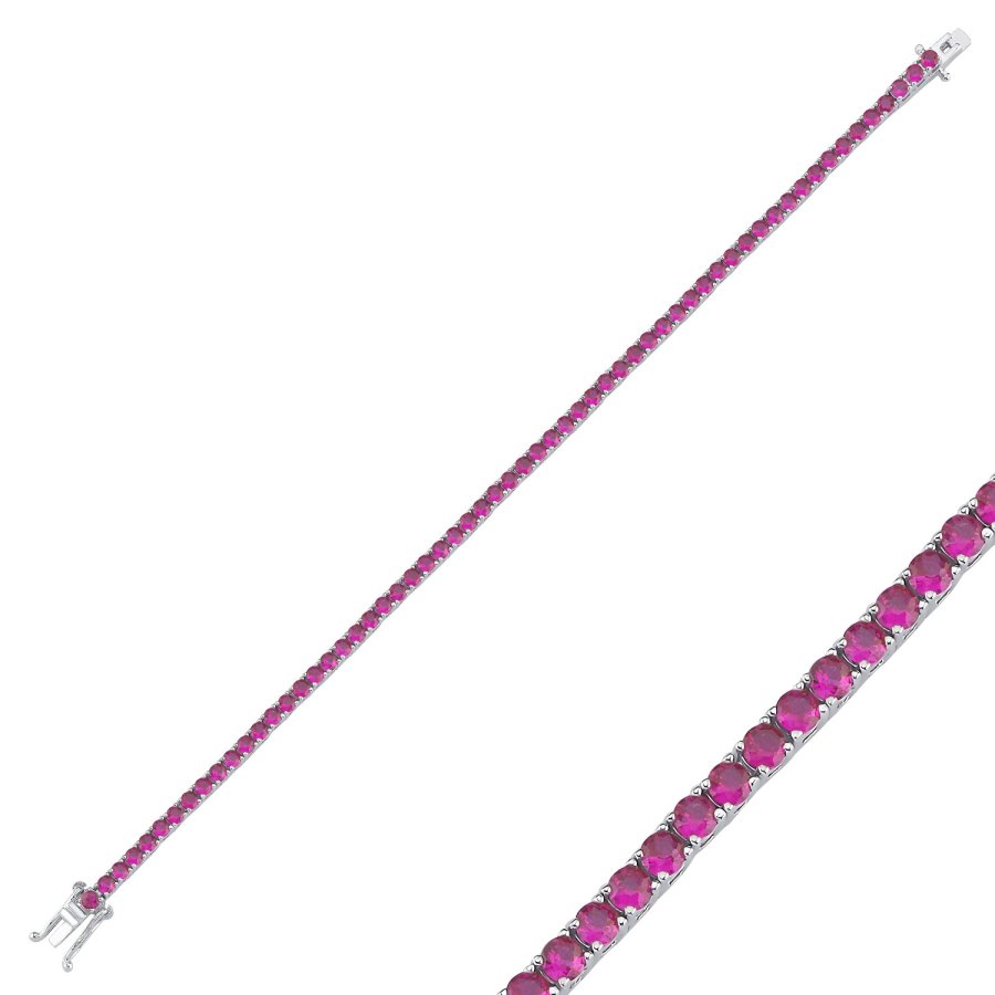 2,5mm Pembe Taşlı Su Yolu Gümüş Bileklik - CNG Jewels