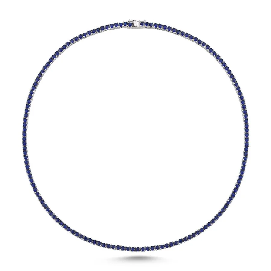 2,5mm Safir Mavisi Su Yolu Gümüş Kolye - 1