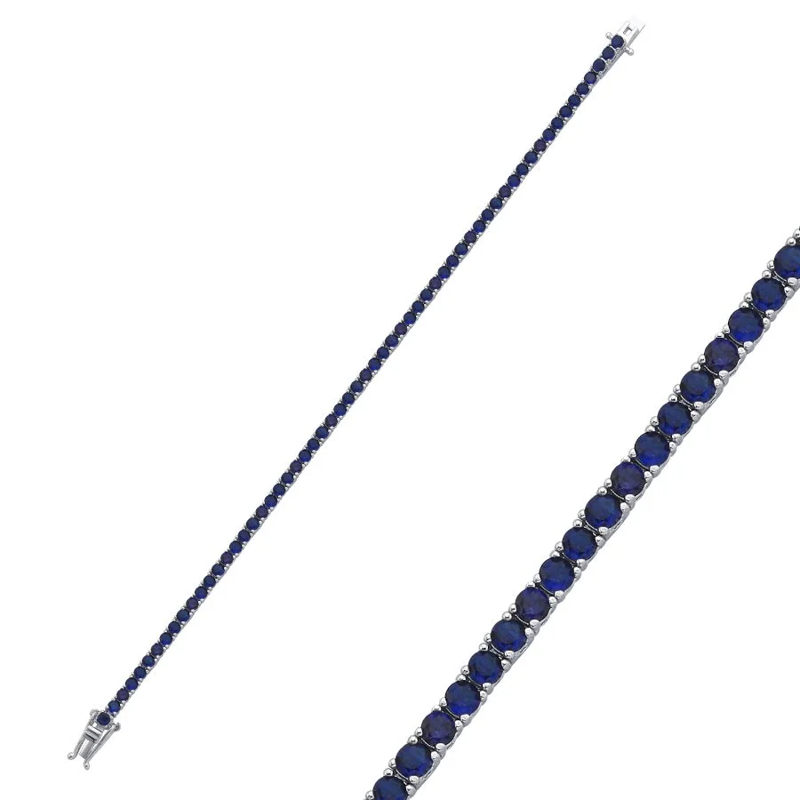 2,5mm Safir Renkli Gümüş Su Yolu Bileklik - 1