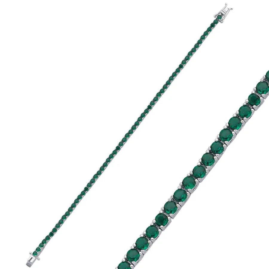 2,5mm Zümrüt Renkli Gümüş Su Yolu Bileklik - 1