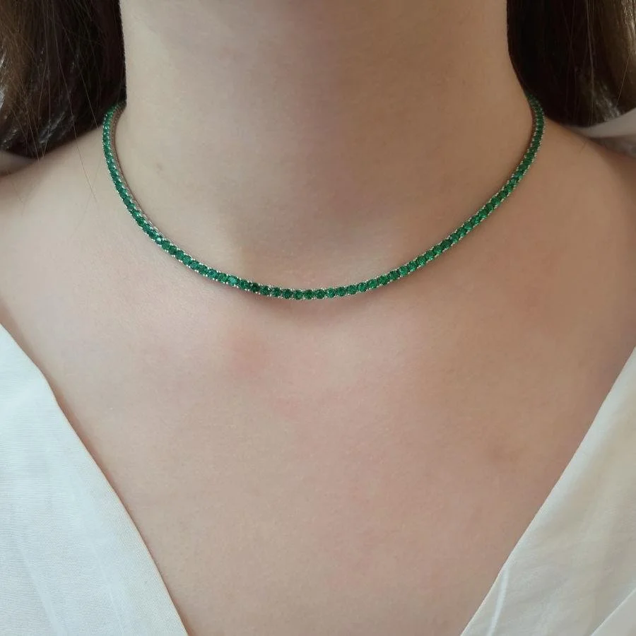 3mm Zümrüt Yeşili Suyolu Gümüş Kadın Kolye - 1